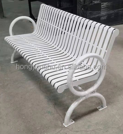 Free logo street furniture steel metal seating bench commercial long bench garden seats outdoor furniture