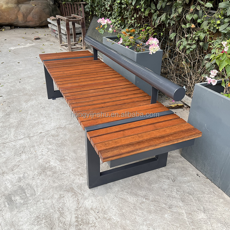 Leisure street outdoor wooden bench iron metal patios garden seating with backrest