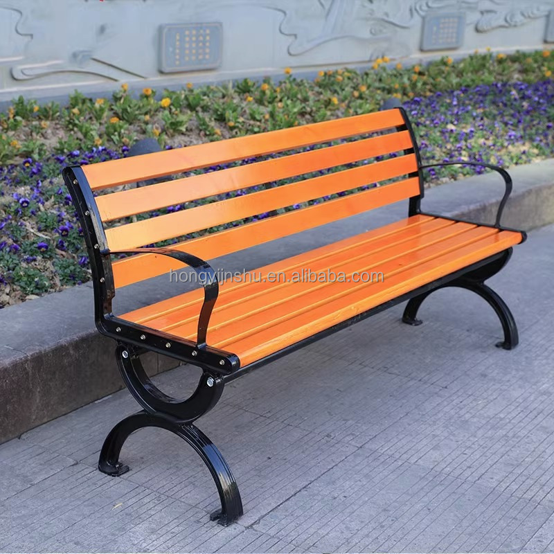 High quality cast aluminum patio bench outdoor wooden bench 3 seaters wooden long bench