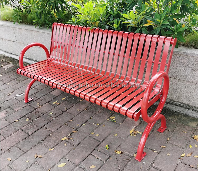 Free logo street furniture steel metal seating bench commercial long bench garden seats outdoor furniture