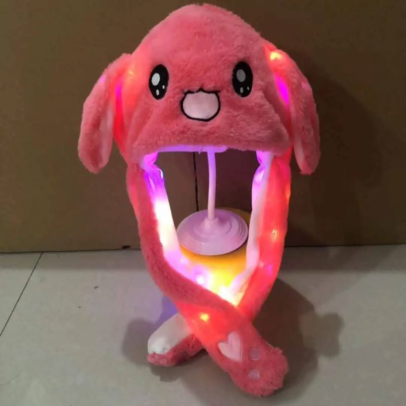 wholesale cute plush animal  bunny rabbit hat cap kids Christmas pikachu moving ears with led Light up party winter hats