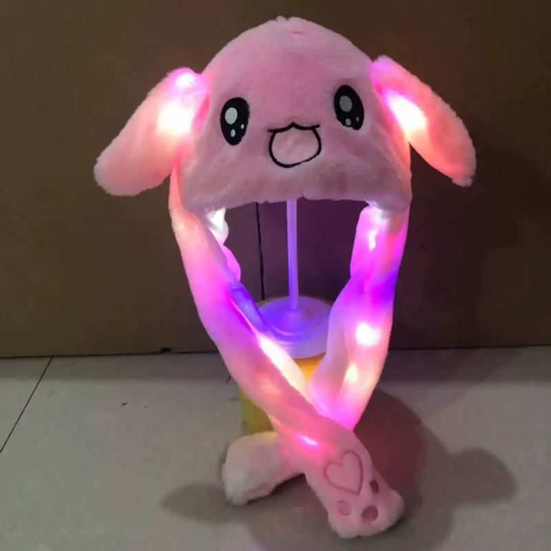 wholesale cute plush animal  bunny rabbit hat cap kids Christmas pikachu moving ears with led Light up party winter hats