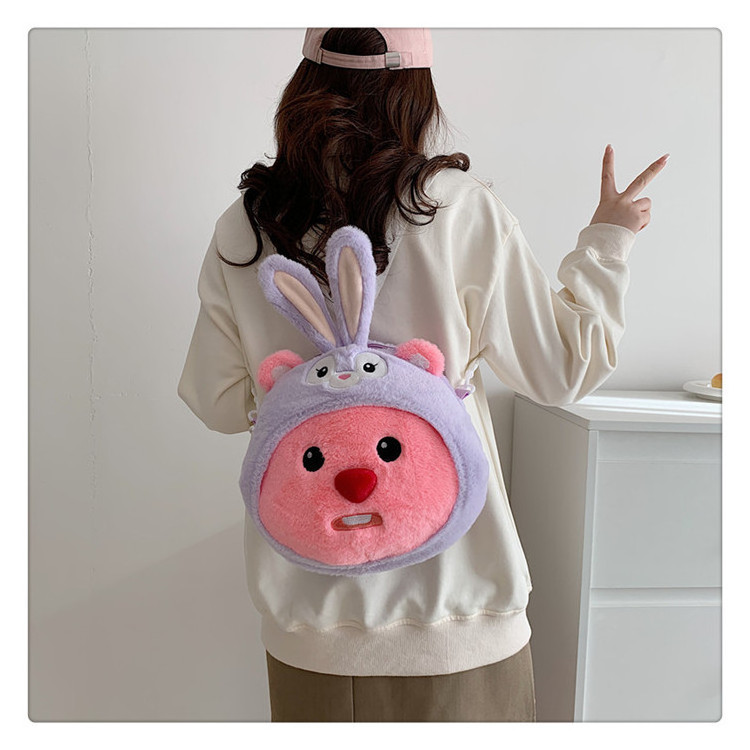 Supports design Kawaii Loopy Plush Bags Cute Cartoon Anime Pink Beaver Head Kids Birthday Gifts Portable Loopy Storage Shoulder