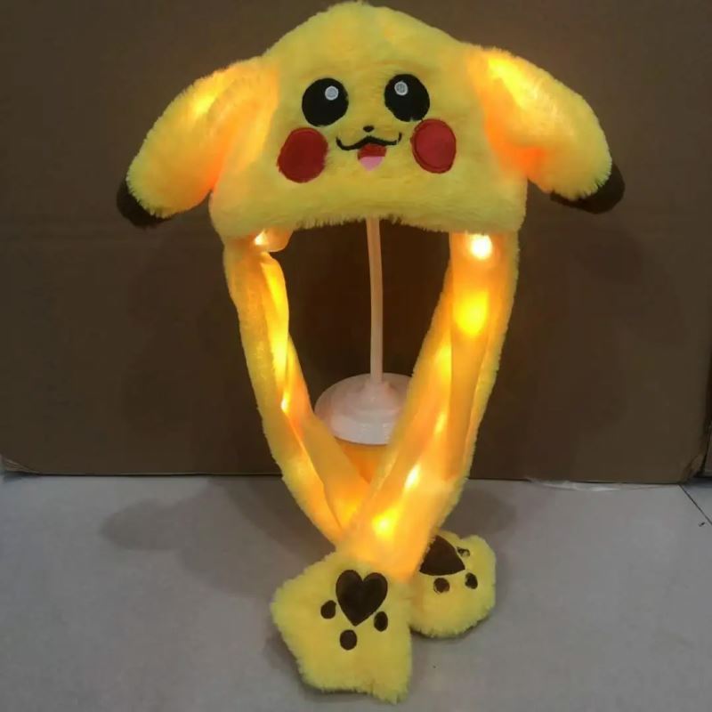 wholesale cute plush animal  bunny rabbit hat cap kids Christmas pikachu moving ears with led Light up party winter hats