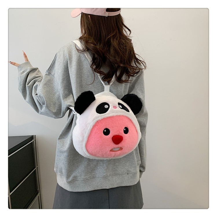 Supports design Kawaii Loopy Plush Bags Cute Cartoon Anime Pink Beaver Head Kids Birthday Gifts Portable Loopy Storage Shoulder