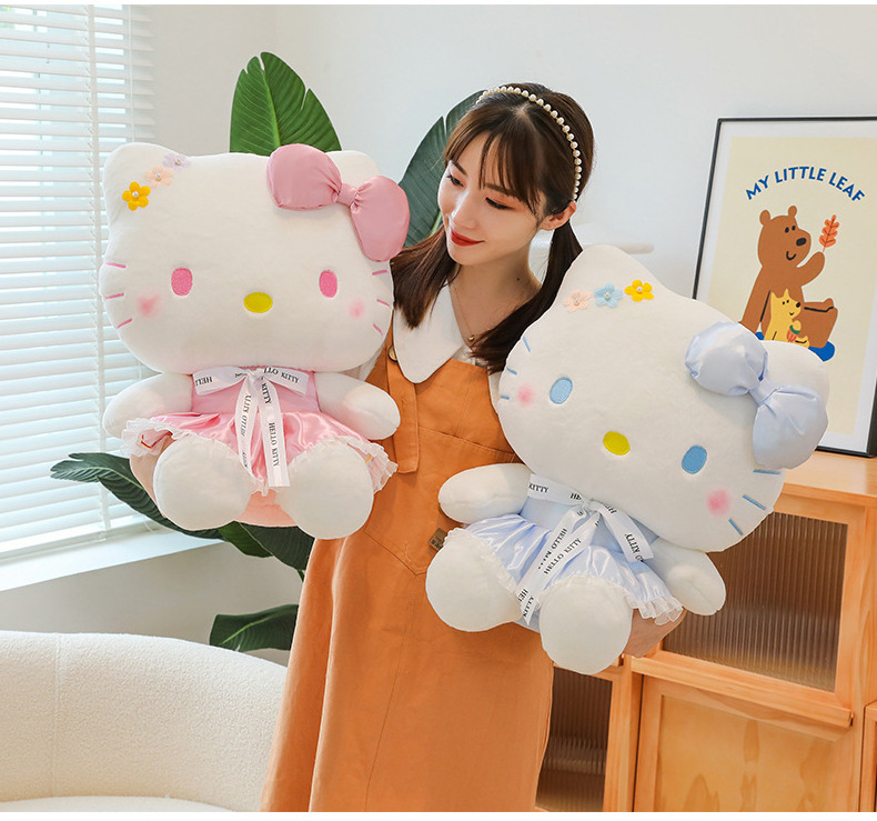 35CM Hot Selling Creative K T Cat with Pink Suspenders Angel Dressed Kitty Fluffy Animal Plush Toy Girlfriends' Gift