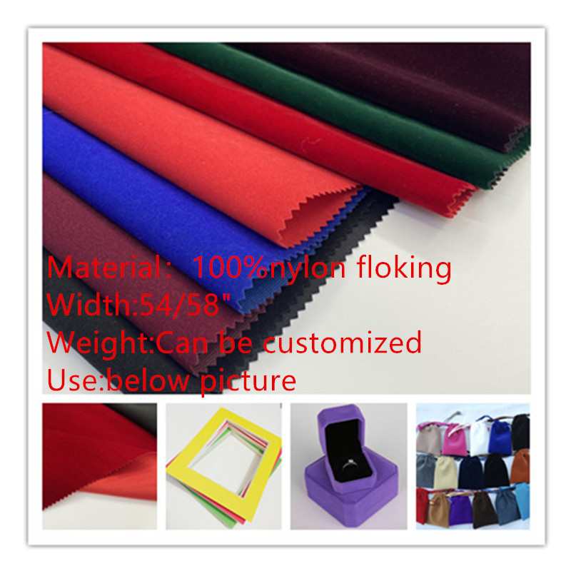 Tricot Flock Fabric Polyester Nylon Rayon 110 150 160gsm velvet fabric Woven Knitting Flock Velvet Self-Adhesive Fabric