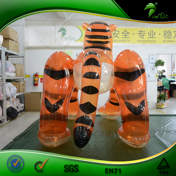 2.5 m Orange Inflatable Tiger Clear PVC 3 D Cartoon Transparent Costume Cute Inflatable Animal Toy