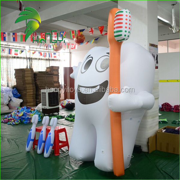 Giant White Inflatable Tooth Model / Inflatable Tooth Balloon With Inflatable Toothbrush For Advertising