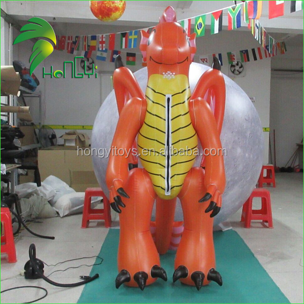 Customized Inflatable Dragon Shaped Suits , PVC Orange Inflatable Dragon Costume