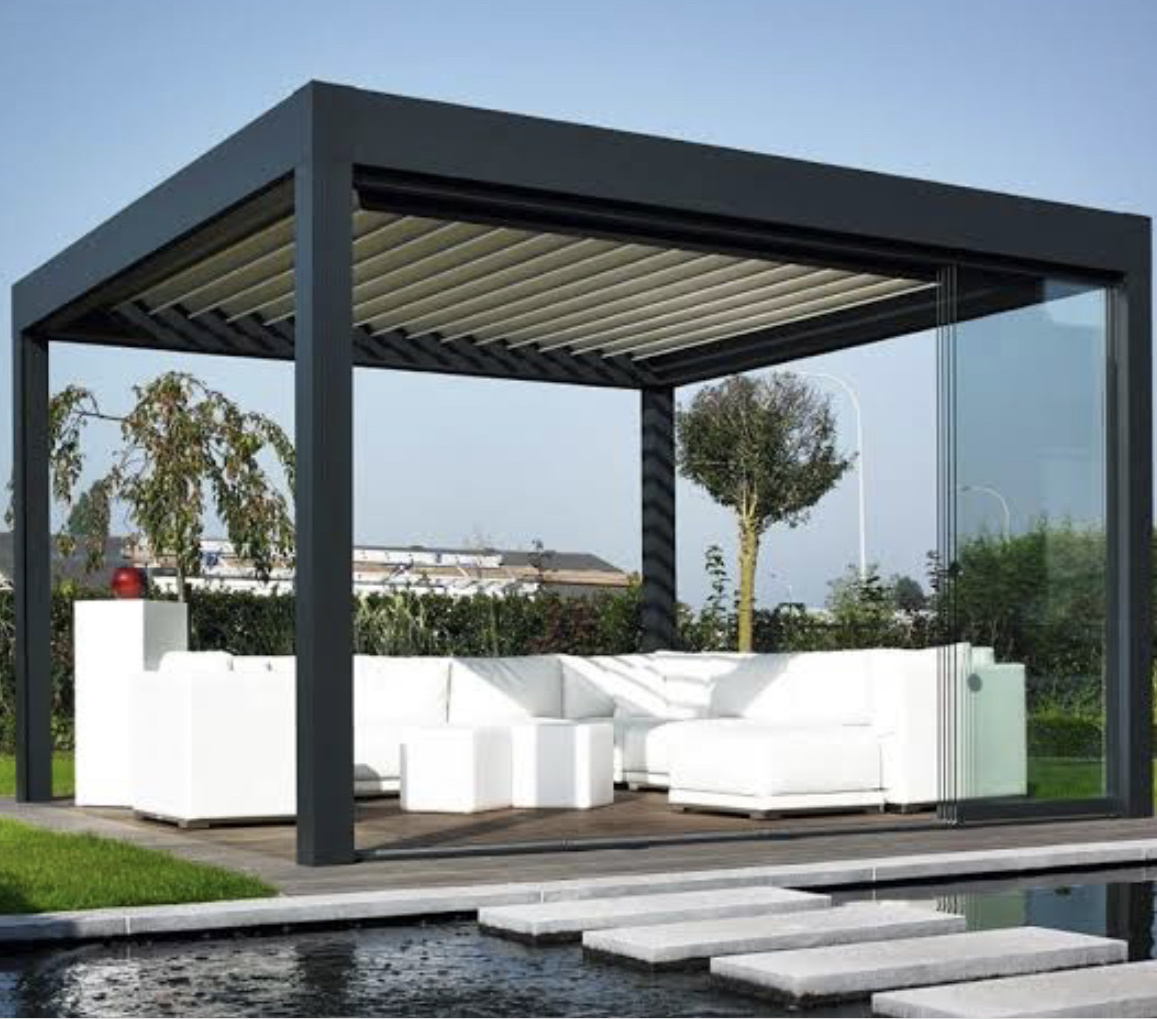 Motorized  Aluminum Waterproof Pergola Covers Sunshade Gazebo With Louvre