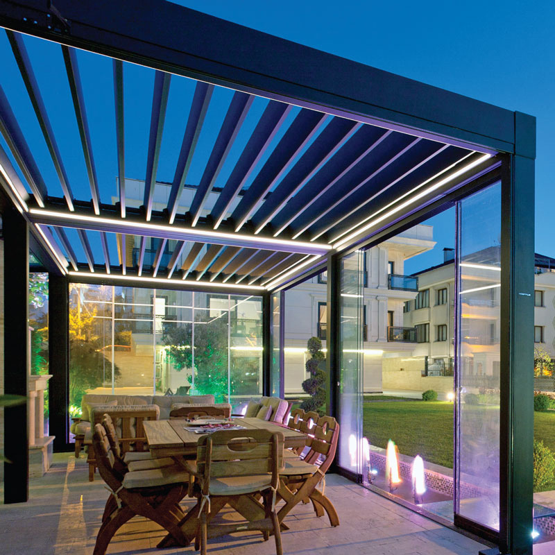 Luxury Garden Retractable Louver Roof Shade Waterproof Bioclimatic Canopy Gazebo Pergola Aluminium Outdoor