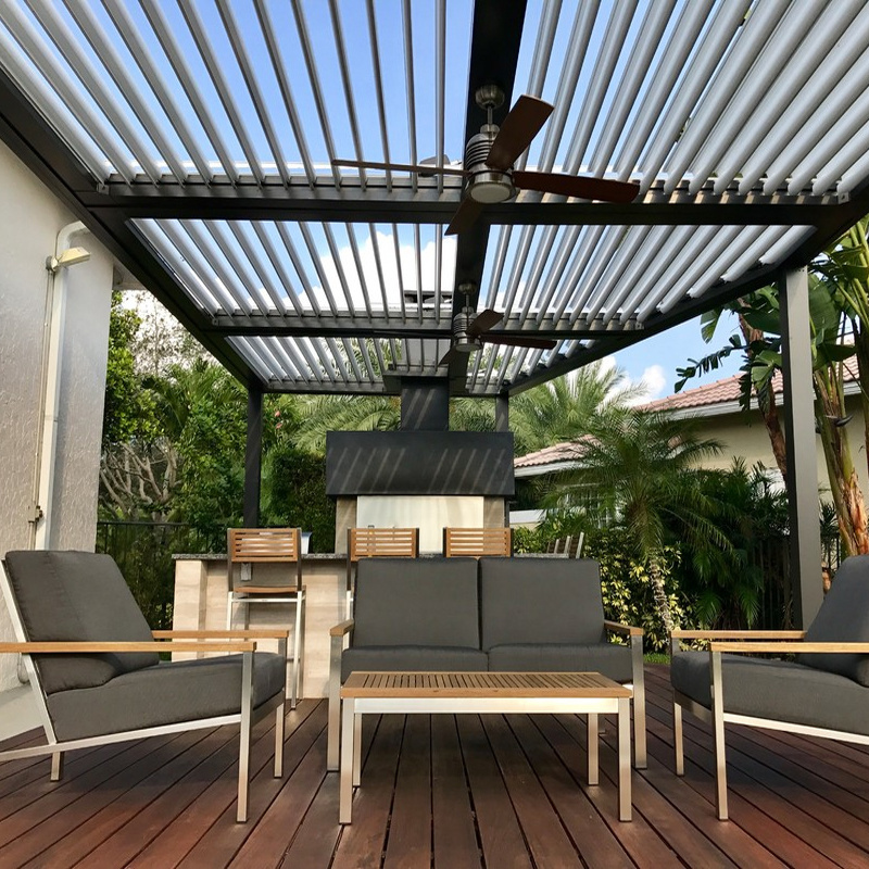 Luxury Garden Retractable Louver Roof Shade Waterproof Bioclimatic Canopy Gazebo Pergola Aluminium Outdoor