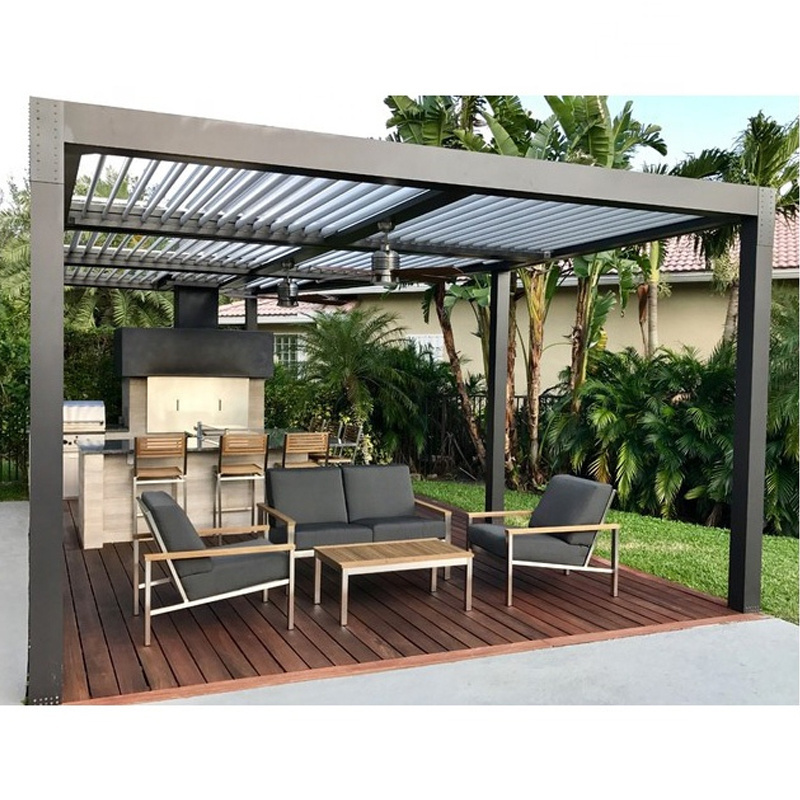 Luxury Garden Retractable Louver Roof Shade Waterproof Bioclimatic Canopy Gazebo Pergola Aluminium Outdoor