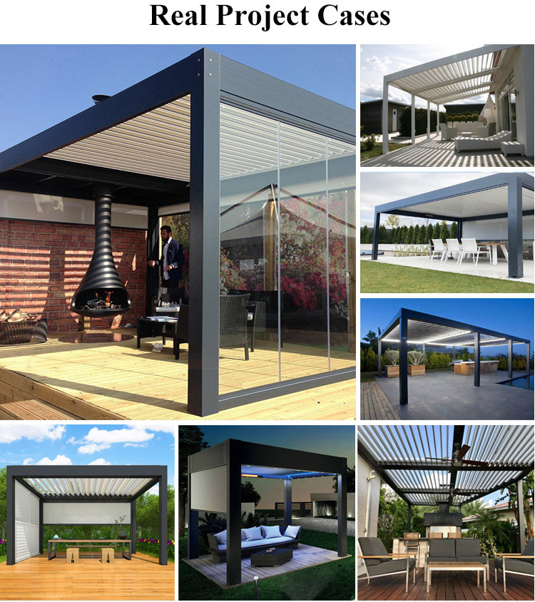 Windproof  Waterproof Gazebo Outdoor Bioclimatic Adjustable Louver Aluminum Pergola  Kits