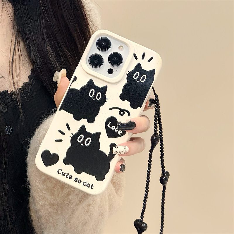 Works with iPhone15 Black Cat Degradation Wheat 14pro max Case 13/12 phone case 11pro