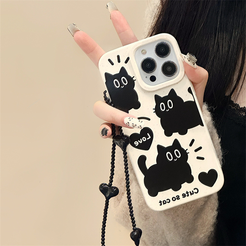 Works with iPhone15 Black Cat Degradation Wheat 14pro max Case 13/12 phone case 11pro