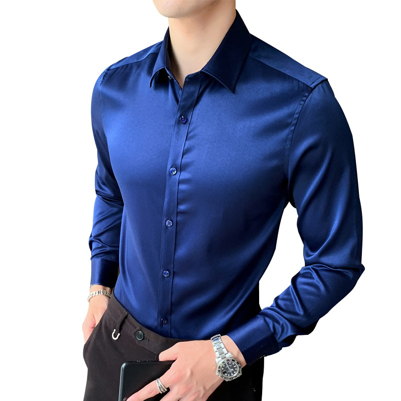 Factory wholesale hot sale luxury anti wrinkle icy cotton royal blue dress shirt for men