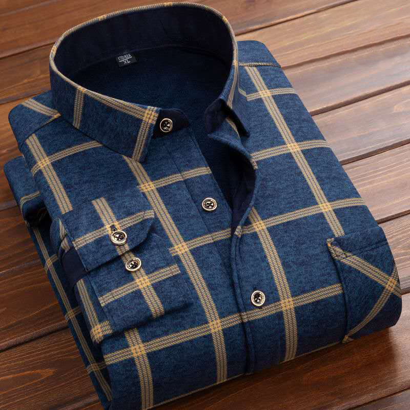 Factory wholesale Plus Size Men Long Sleeve shirt Check Thick Warm Casual Winter Shirt for men