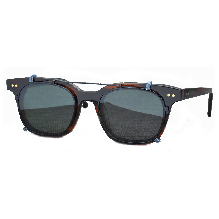 Handmade italian tortoise acetate visor clip sunglasses for men