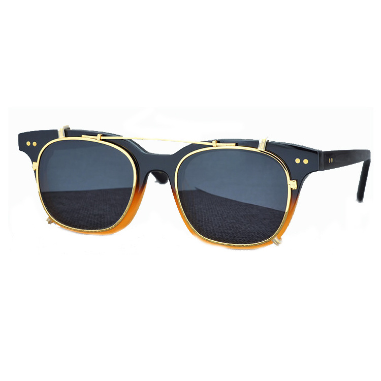 Handmade italian tortoise acetate visor clip sunglasses for men