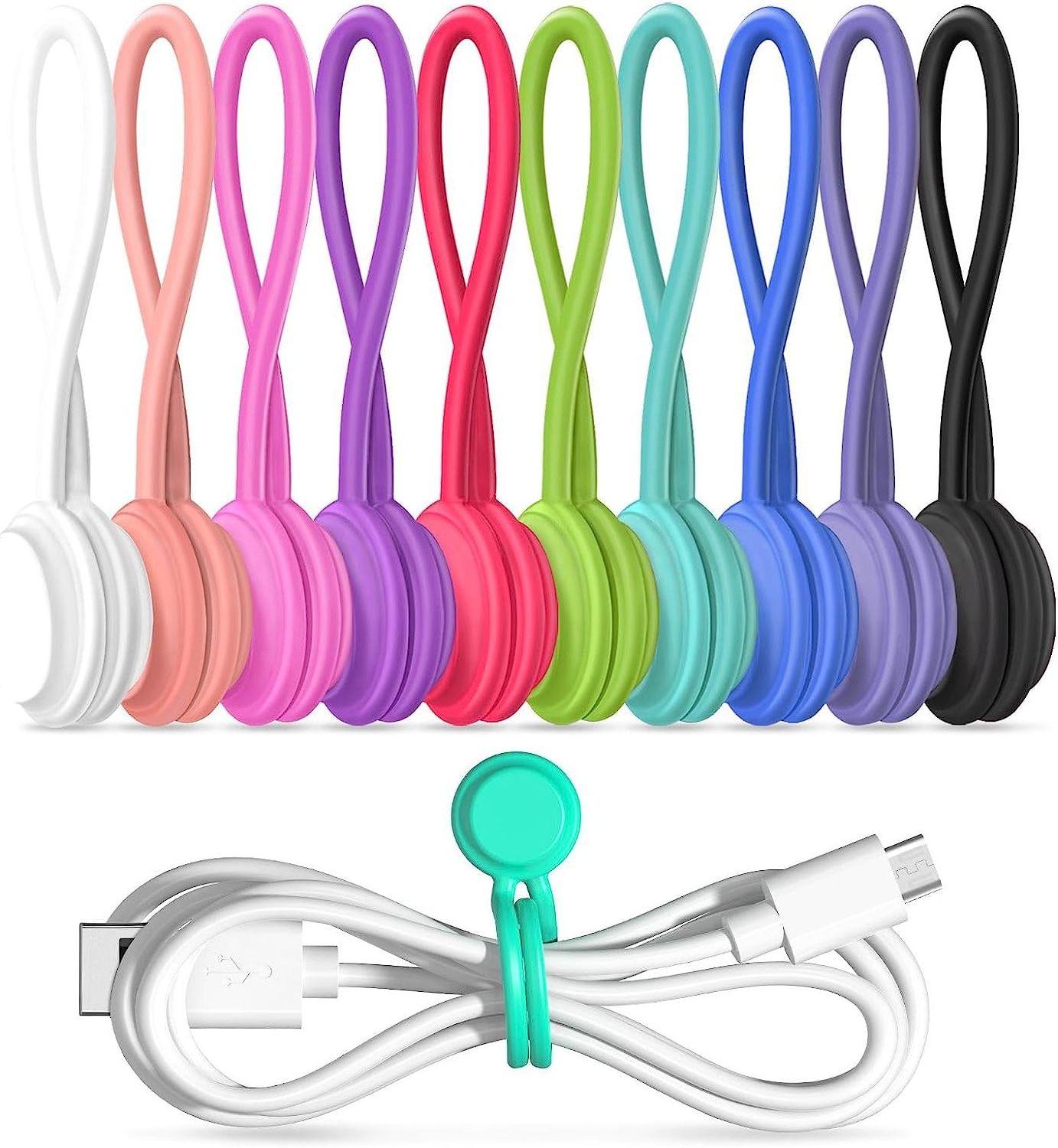 Eco-friendly cheap Custom Logo Design Silicone Strong Magnetic Cable Tie Magnetic Twist Ties rubber cable ties