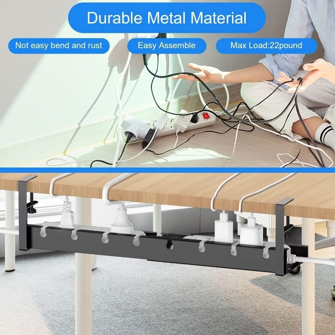 No Drilling Extendable Cord Organizer Desk Storage with Clamp Under Desk Cable Management Metal Tray