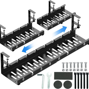 No Drilling Extendable Cord Organizer Desk Storage with Clamp Under Desk Cable Management Metal Tray