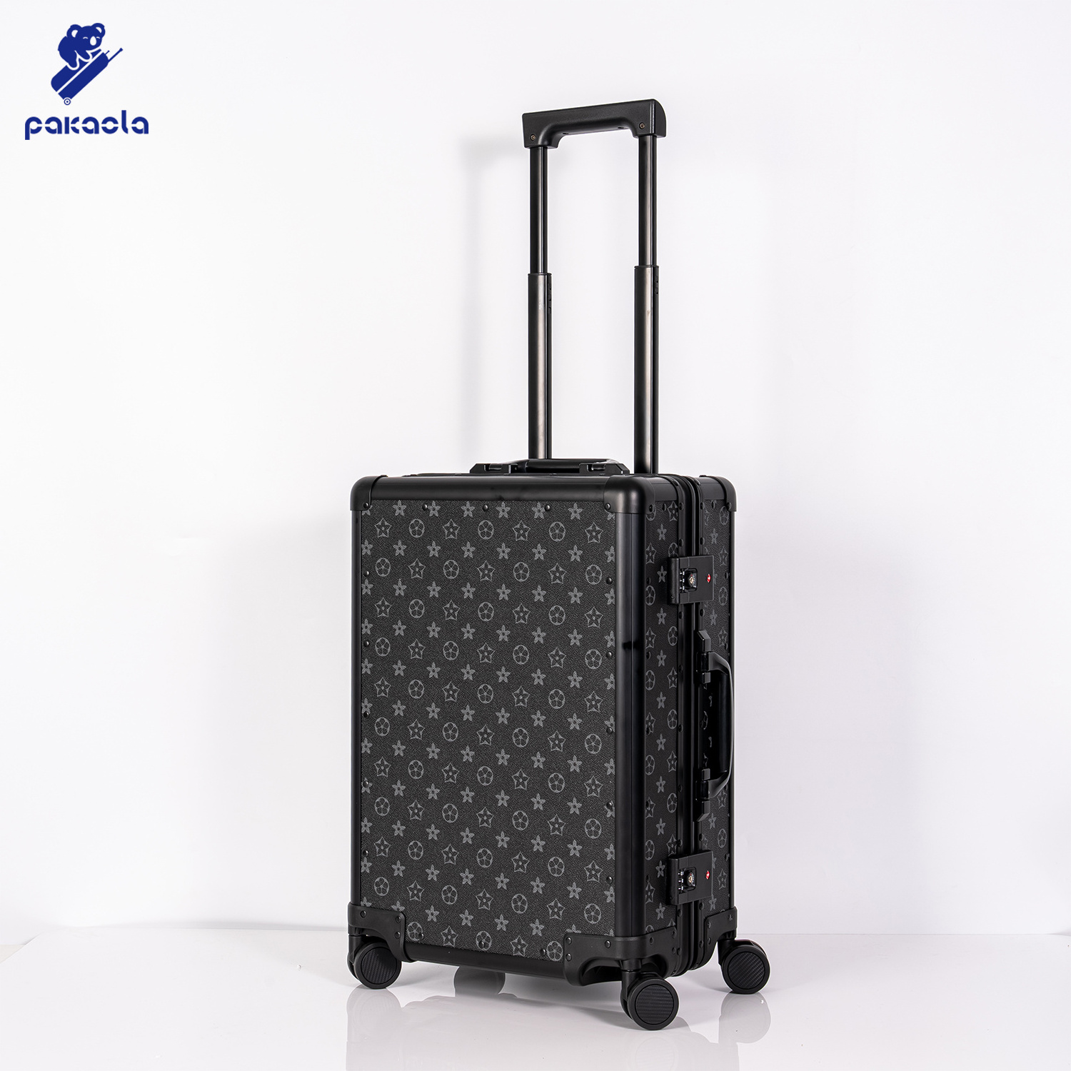 PC and Aluminum matte black luggage registration Suitcase Luxury carry on  customize pattern suitcase