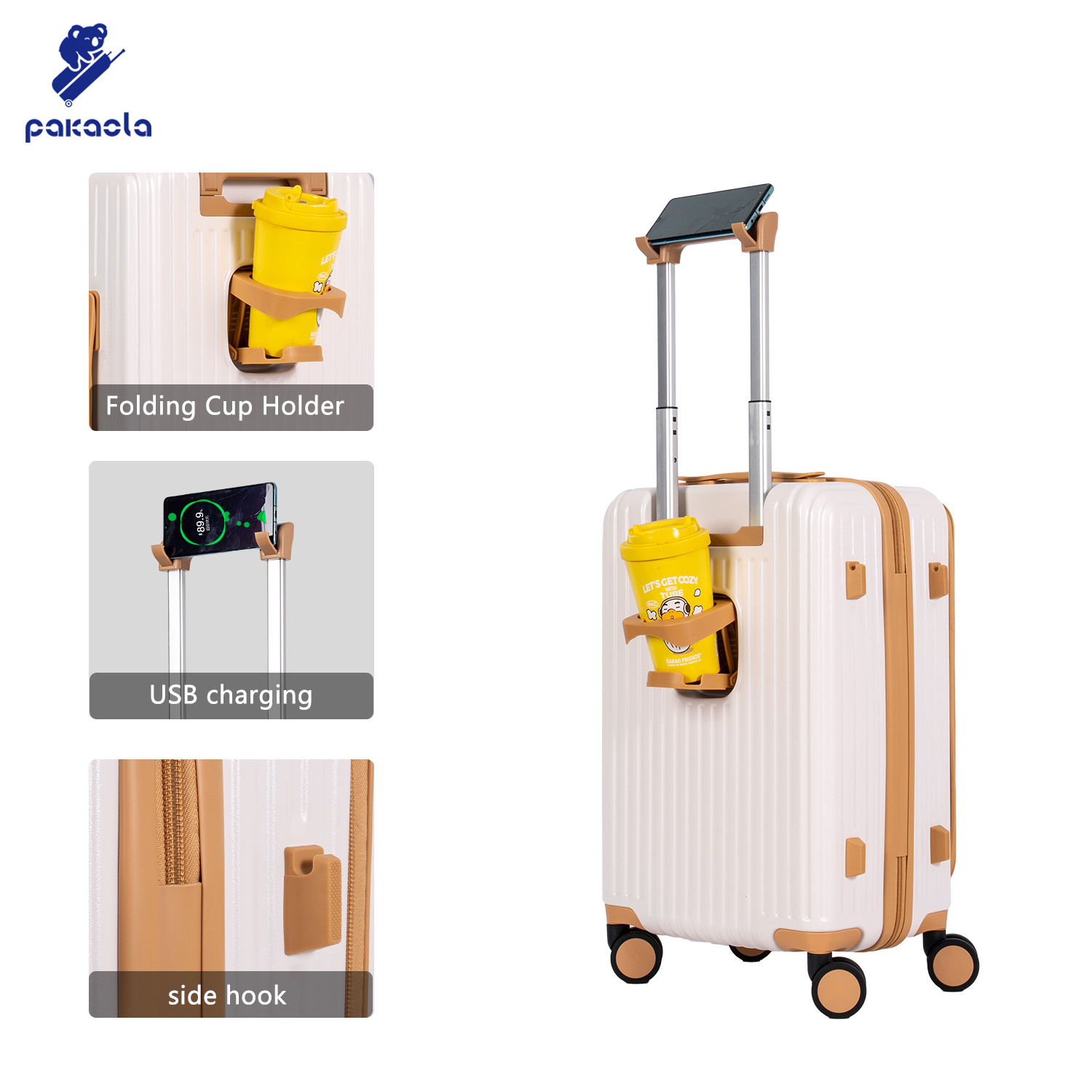 Multifunctional Front Open Luggage Lightweight Hard side Suitcase Travel Luggage With USB Charger and Cup Holder