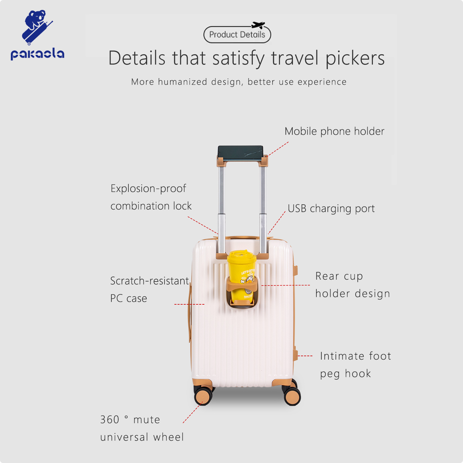 Multifunctional Front Open Luggage Lightweight Hard side Suitcase Travel Luggage With USB Charger and Cup Holder