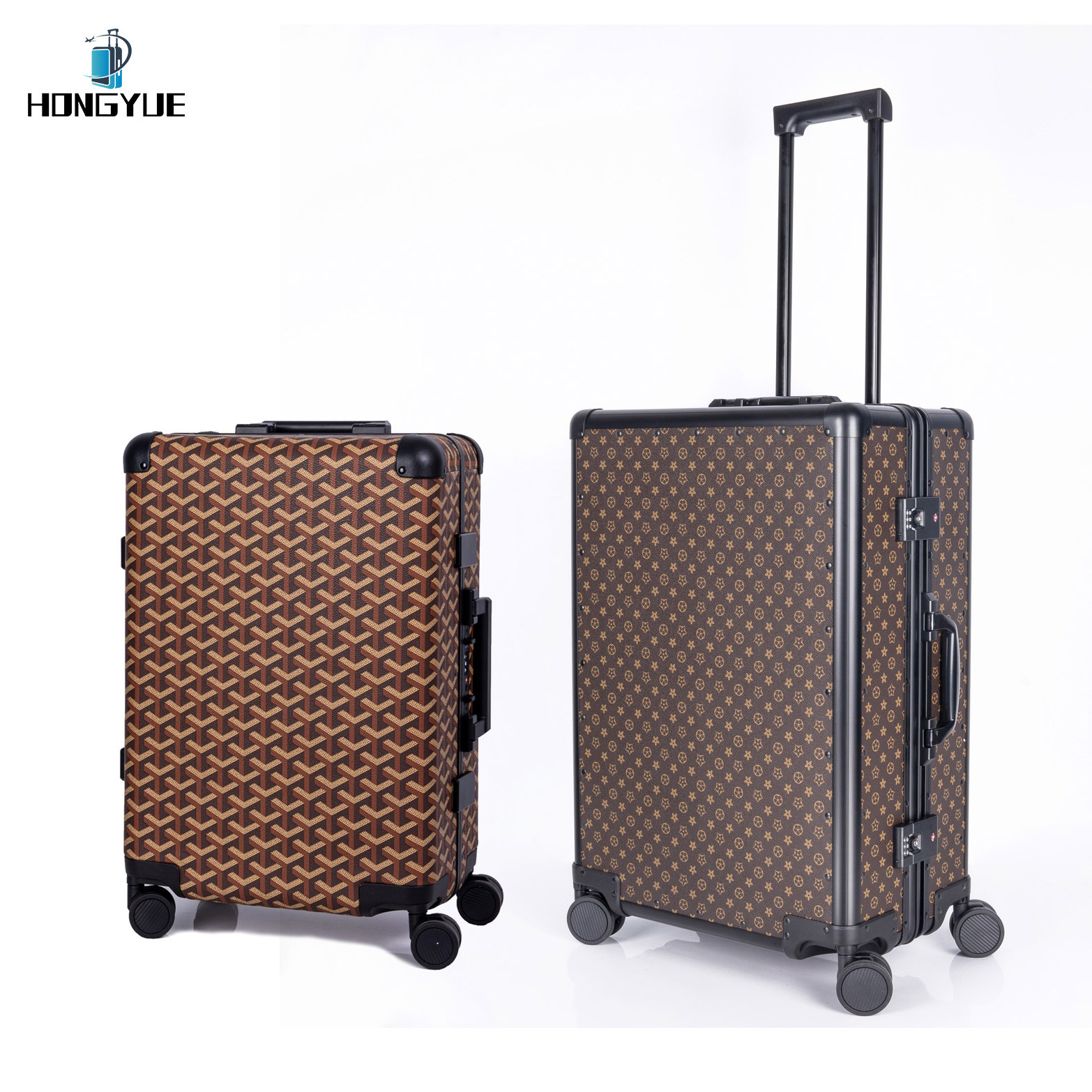 PC and Aluminum matte black luggage registration Suitcase Luxury carry on  customize pattern suitcase