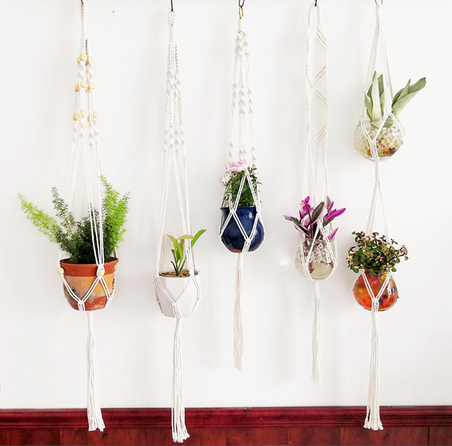 5 Pack Macrame Plant Hanger , Handmade Cotton Woven Hanging Plant Holder Plant Pot Stand for Indoor Outdoor Home Decor