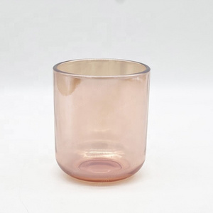 HONGYU 8oz 10oz 12oz Pearl Pink Candle Jar Luxury Aura Candle Vessel Glass With Round Bottom for Scented Candle making