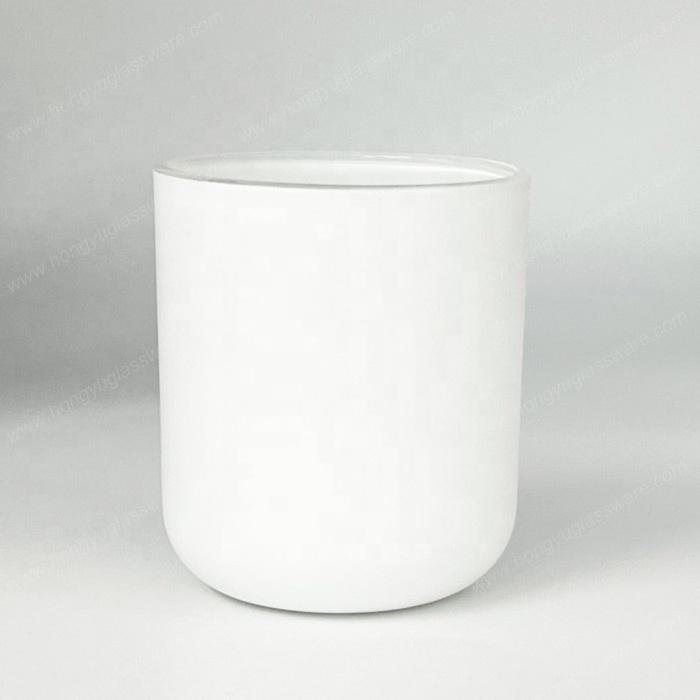 HONGYU 3oz 8oz matte white candle jars aura candle vessels round bottom with lids and box white glass jar for scented candle