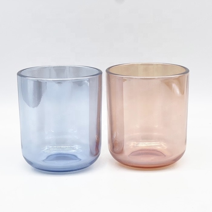 HONGYU 8oz 10oz 12oz Pearl Pink Candle Jar Luxury Aura Candle Vessel Glass With Round Bottom for Scented Candle making