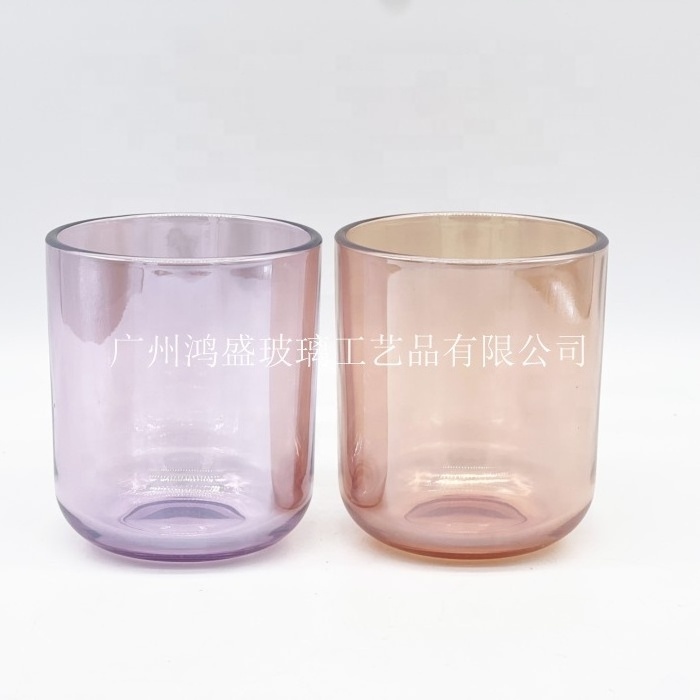 HONGYU 8oz 10oz 12oz Pearl Lilac Round Bottom Candle Jar Luxury Pink Aura Candle Vessel for Christmas Home Decoration