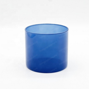 HONGYU 10oz handmade borosilicate glass candle jar glossy navy blue soy wax glass votive holder colored jars for scented candle