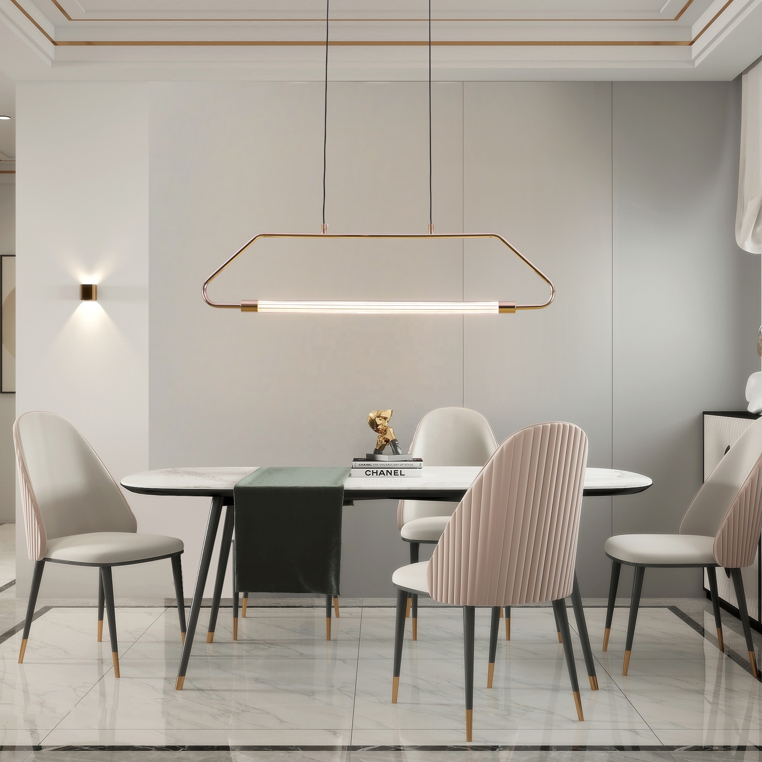 Led Line Pendant Light Dining Room Lighting Modern Design Led Tri Color Changing Acrylic & Metal Hanging Lighting Fixture