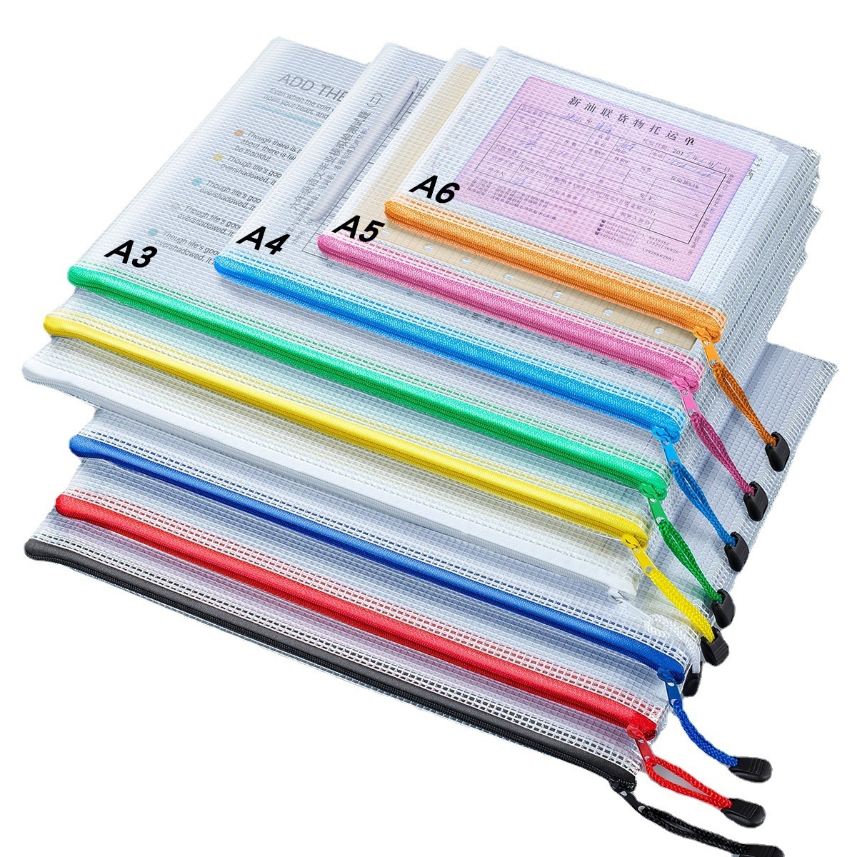 Custom Waterproof Plastic Document Bag Mesh Zipper Pouch Transparent File Folder for School Office Supplies A4 Pvc File Bag