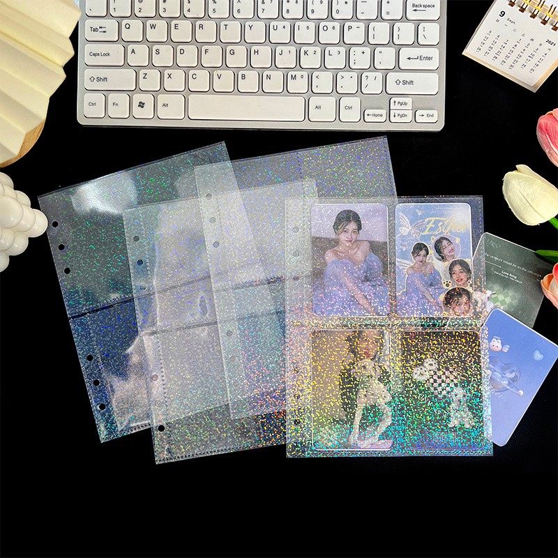 Clear holograpric cardholders 6 ring binder inserts 4 pocket sleeves credit card a5 disc bound pocket sleeves binders photocards