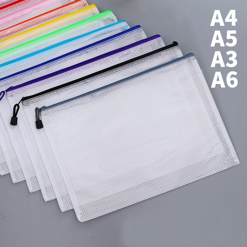 Custom Waterproof Plastic Document Bag Mesh Zipper Pouch Transparent File Folder for School Office Supplies A4 Pvc File Bag