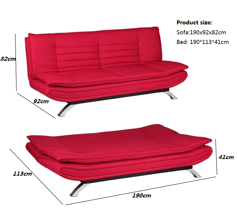 Red fabric minimalist sofa bed reversible clic clack sofa bed