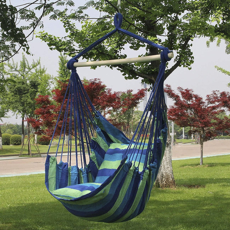 Hammock Chair Hanging Patio Swing 2 Seat Cushions Included, Hanging Chair Cotton Weave for Indoor and Outdoor