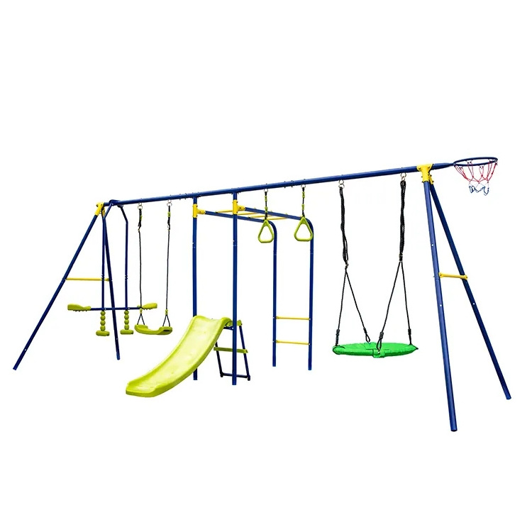 swing Set for Backyard with  Saucer Swing Climbing Rope, Climbing Ladder, Basketball Hoop