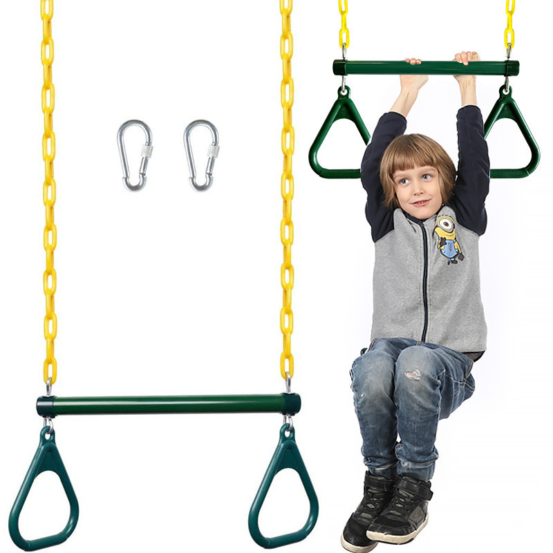 Playground Accessories for Kids Trapeze Swing Bar With Rings And Heavy Duty Chain