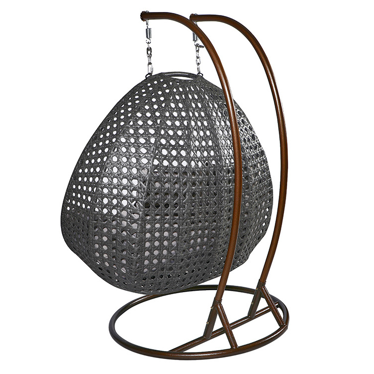 2 Person Swing Chair with Stand, Wicker Rattan Egg Hanging Chair with Cushion for Indoor Outdoor Garden Patio