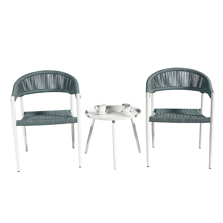 Outdoor Rope weave Chair Set 3 Pieces Bistro Patio Conversation Set for Small Balcony Aluminum Chairs and Table