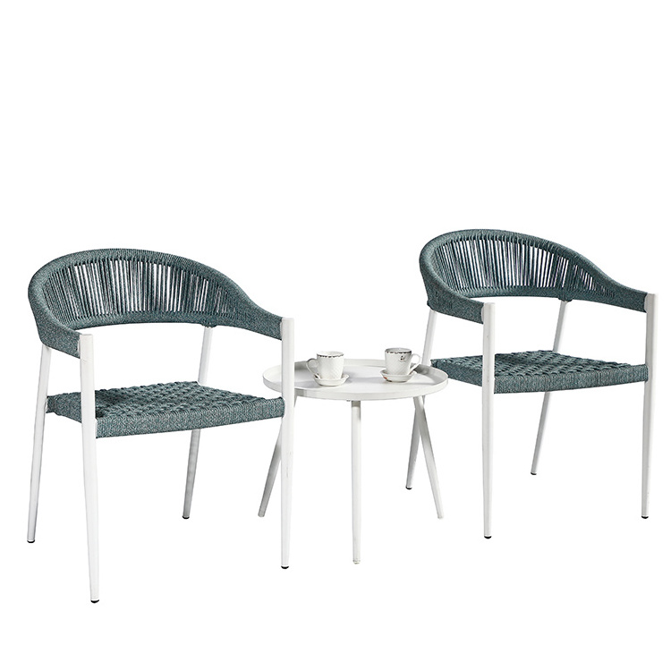 Outdoor Rope weave Chair Set 3 Pieces Bistro Patio Conversation Set for Small Balcony Aluminum Chairs and Table