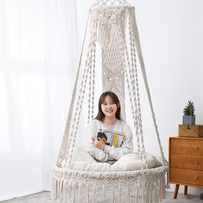 handwoven cotton round swing chair indoor outdoor bohemian macrame hammocks